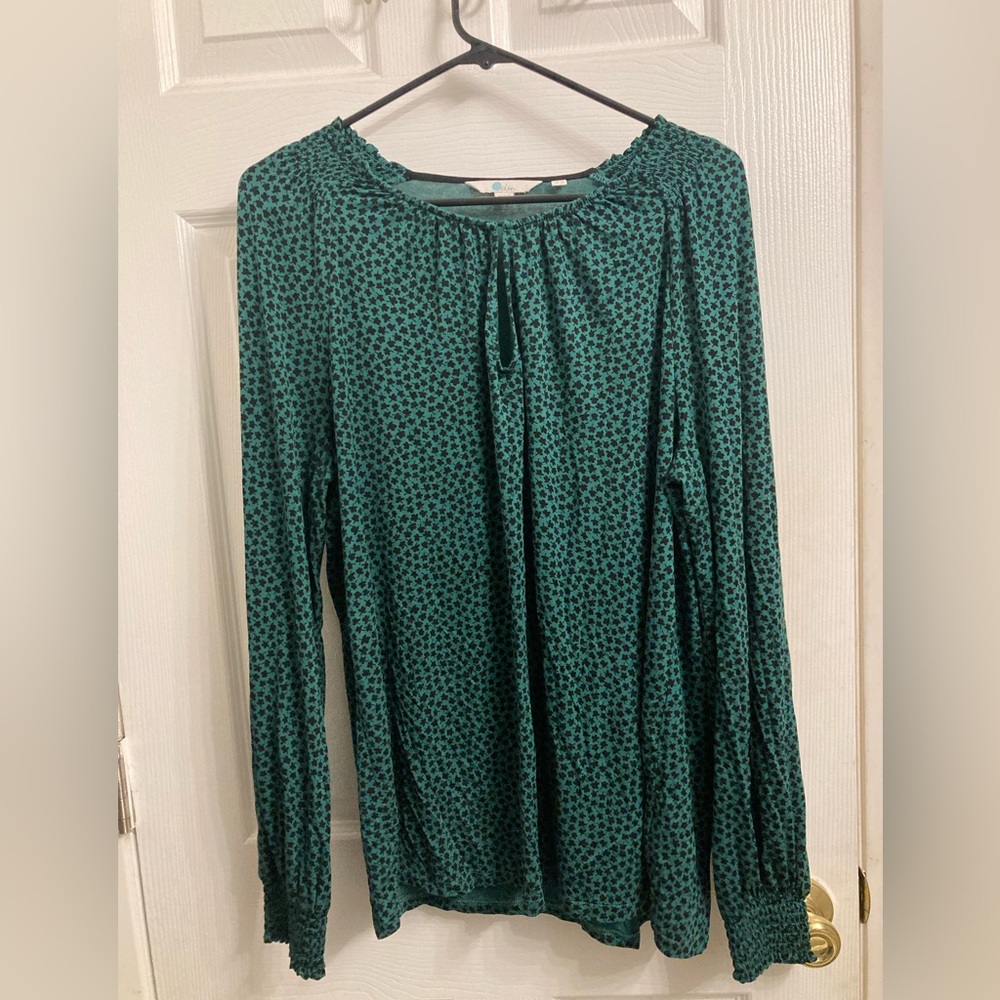 Boden green and black pattern blouse